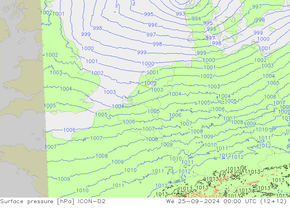 Luchtdruk (Grond) ICON-D2 wo 25.09.2024 00 UTC