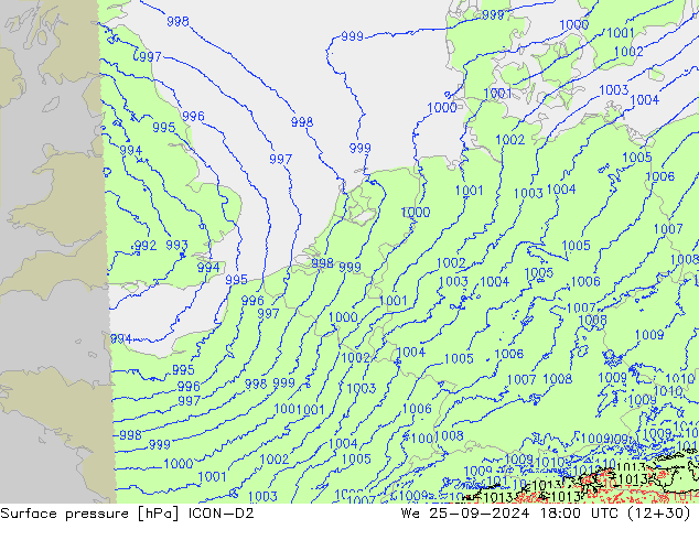 ciśnienie ICON-D2 śro. 25.09.2024 18 UTC