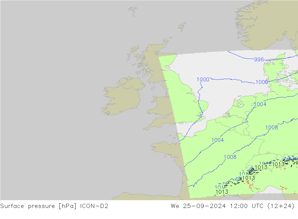 Surface pressure ICON-D2 We 25.09.2024 12 UTC