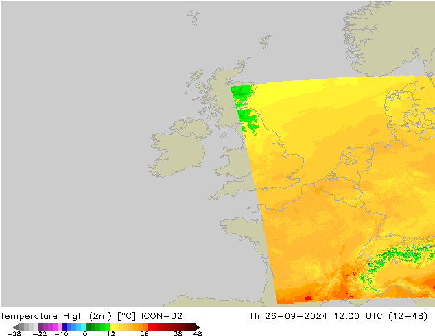 Temperatura máx. (2m) ICON-D2 jue 26.09.2024 12 UTC