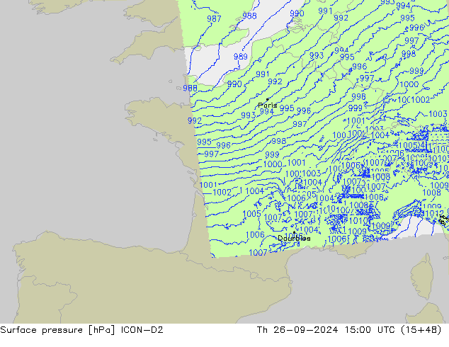 Luchtdruk (Grond) ICON-D2 do 26.09.2024 15 UTC