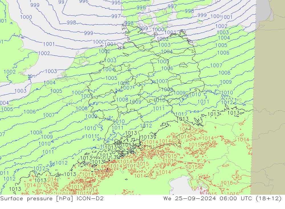 ciśnienie ICON-D2 śro. 25.09.2024 06 UTC