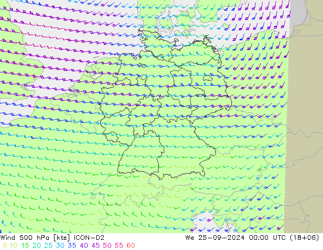 Wind 500 hPa ICON-D2 St 25.09.2024 00 UTC