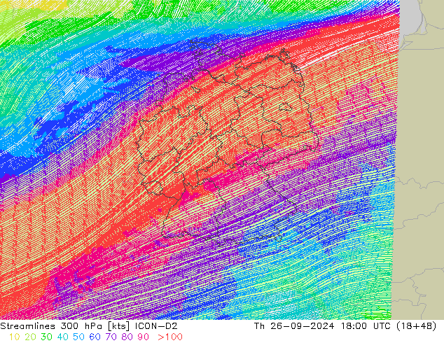 ветер 300 гПа ICON-D2 чт 26.09.2024 18 UTC