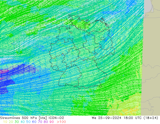 Línea de corriente 500 hPa ICON-D2 mié 25.09.2024 18 UTC