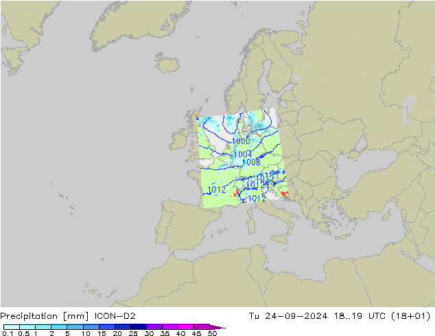 Neerslag ICON-D2 di 24.09.2024 19 UTC