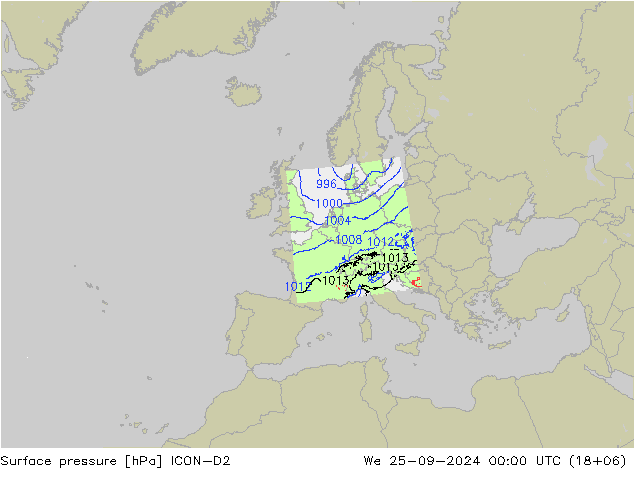 Presión superficial ICON-D2 mié 25.09.2024 00 UTC