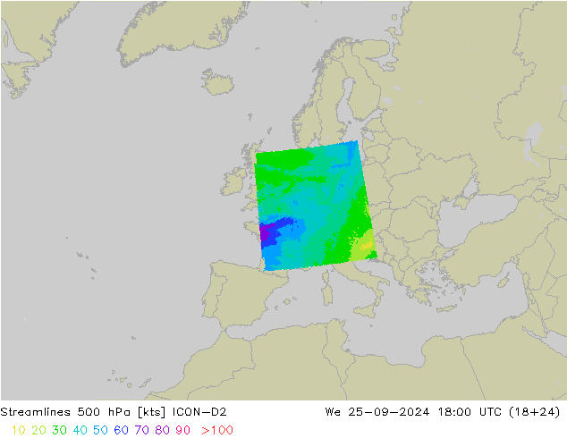 Streamlines 500 hPa ICON-D2 We 25.09.2024 18 UTC