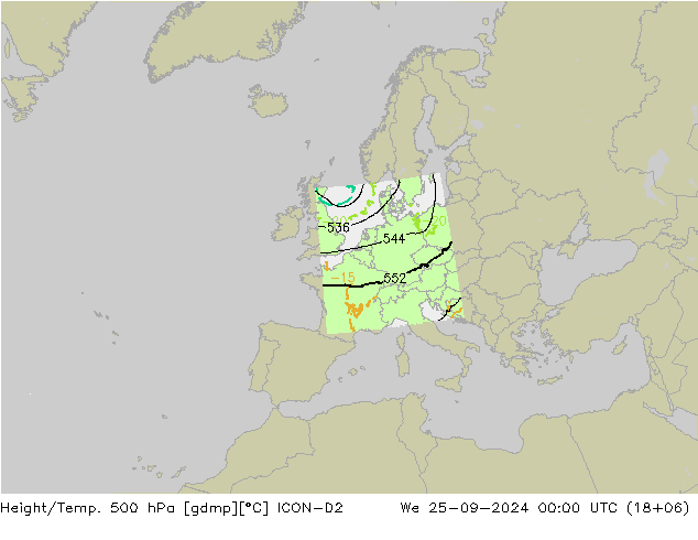 Géop./Temp. 500 hPa ICON-D2 mer 25.09.2024 00 UTC