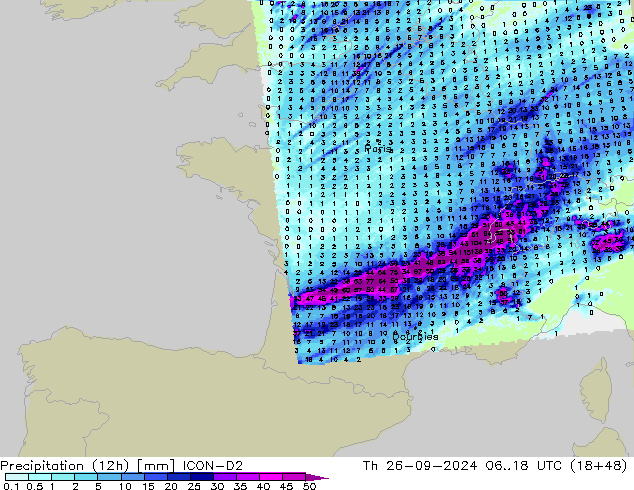 Yağış (12h) ICON-D2 Per 26.09.2024 18 UTC