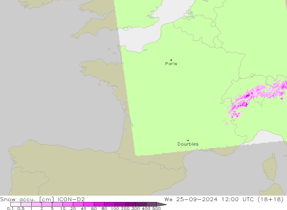 Snow accu. ICON-D2  25.09.2024 12 UTC