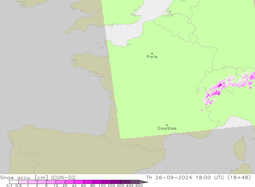 Snow accu. ICON-D2 gio 26.09.2024 18 UTC