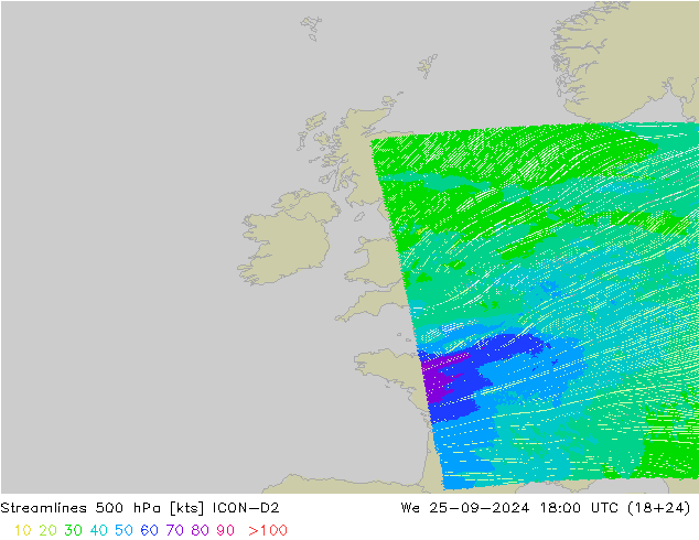 Línea de corriente 500 hPa ICON-D2 mié 25.09.2024 18 UTC