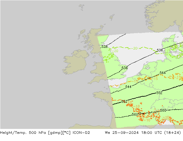 Height/Temp. 500 hPa ICON-D2 mer 25.09.2024 18 UTC