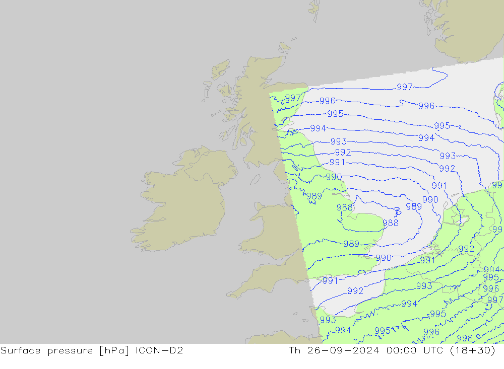 Atmosférický tlak ICON-D2 Čt 26.09.2024 00 UTC