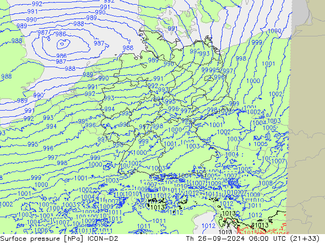 Surface pressure ICON-D2 Th 26.09.2024 06 UTC