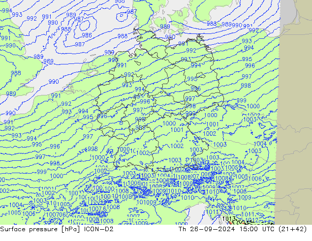 Luchtdruk (Grond) ICON-D2 do 26.09.2024 15 UTC