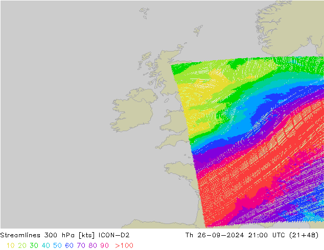 Streamlines 300 hPa ICON-D2 Th 26.09.2024 21 UTC