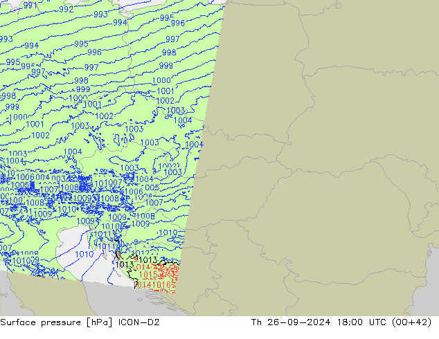 приземное давление ICON-D2 чт 26.09.2024 18 UTC