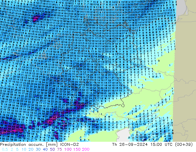 Precipitation accum. ICON-D2 Th 26.09.2024 15 UTC