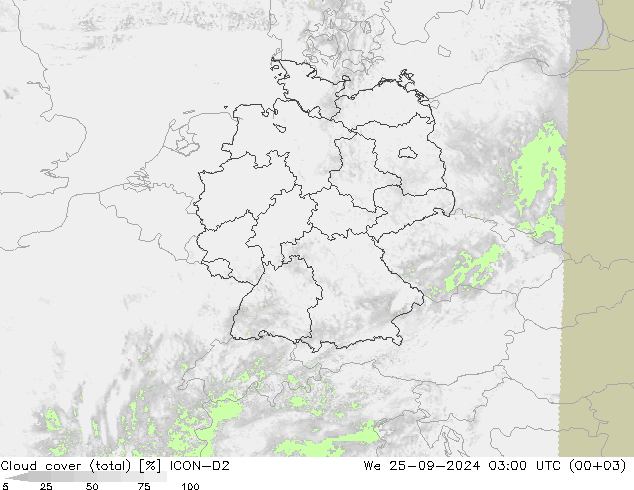 Nubi (totali) ICON-D2 mer 25.09.2024 03 UTC