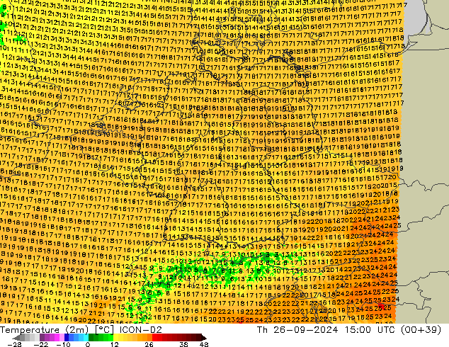 Temperature (2m) ICON-D2 Th 26.09.2024 15 UTC