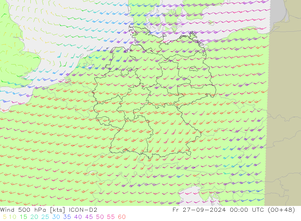 Wind 500 hPa ICON-D2 Fr 27.09.2024 00 UTC