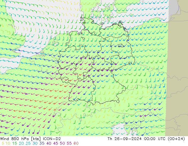 Wind 850 hPa ICON-D2 Th 26.09.2024 00 UTC