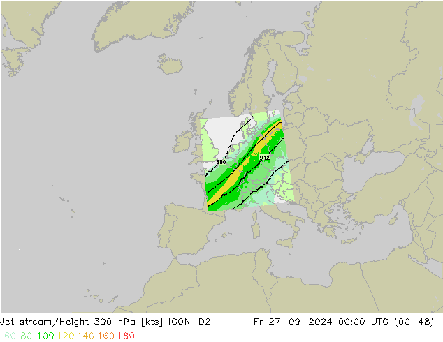 Jet stream/Height 300 hPa ICON-D2 Fr 27.09.2024 00 UTC