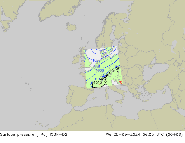 地面气压 ICON-D2 星期三 25.09.2024 06 UTC