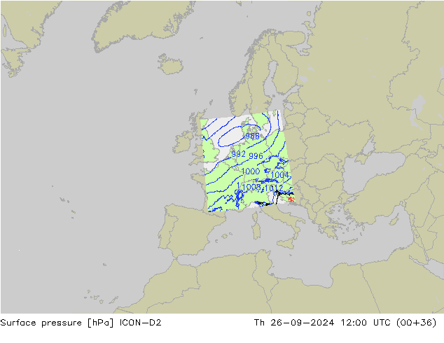 приземное давление ICON-D2 чт 26.09.2024 12 UTC