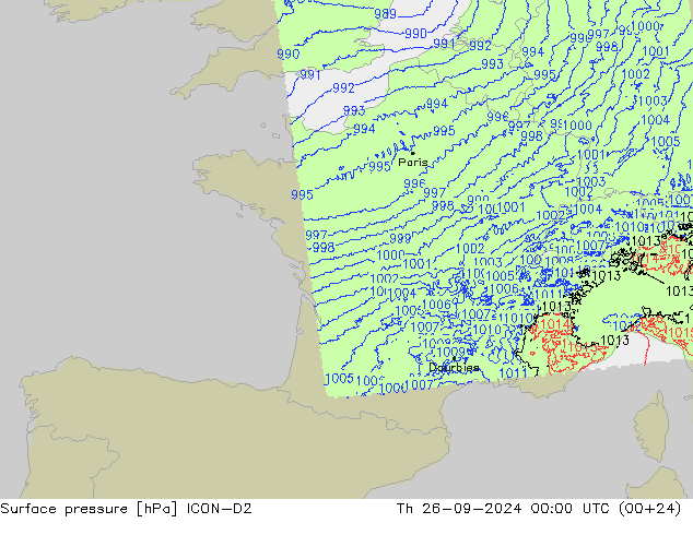 Surface pressure ICON-D2 Th 26.09.2024 00 UTC