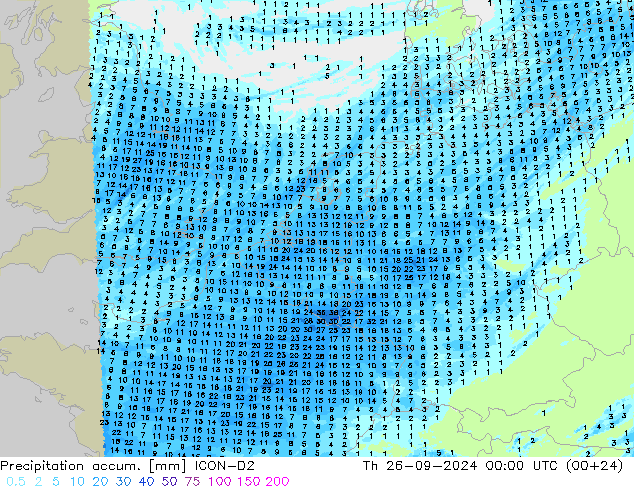 Precipitation accum. ICON-D2 gio 26.09.2024 00 UTC