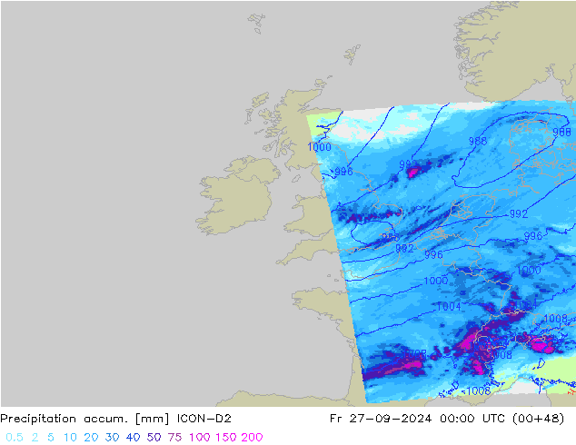 Precipitation accum. ICON-D2 pt. 27.09.2024 00 UTC