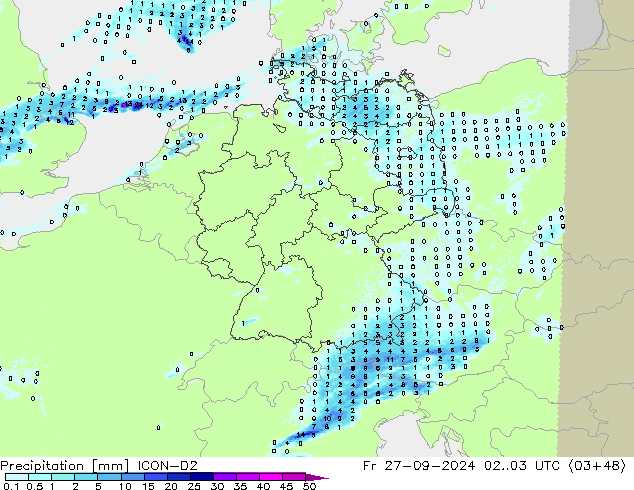 Yağış ICON-D2 Cu 27.09.2024 03 UTC