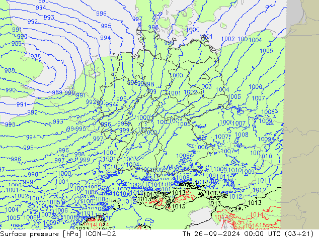 Surface pressure ICON-D2 Th 26.09.2024 00 UTC