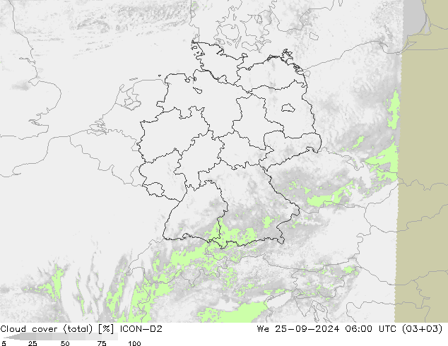 Bulutlar (toplam) ICON-D2 Çar 25.09.2024 06 UTC