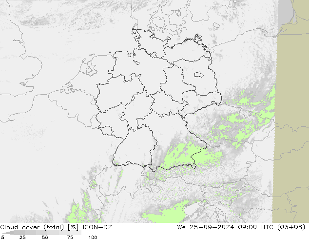 Bulutlar (toplam) ICON-D2 Çar 25.09.2024 09 UTC