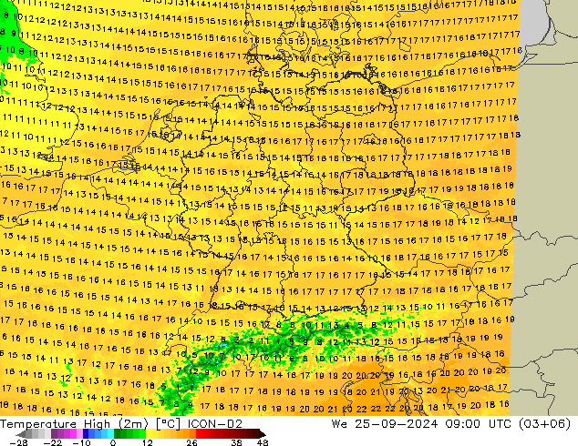 Temp. massima (2m) ICON-D2 mer 25.09.2024 09 UTC