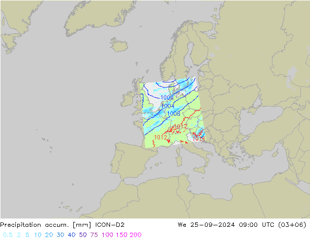 Precipitation accum. ICON-D2  25.09.2024 09 UTC