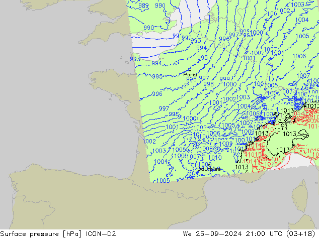 Yer basıncı ICON-D2 Çar 25.09.2024 21 UTC