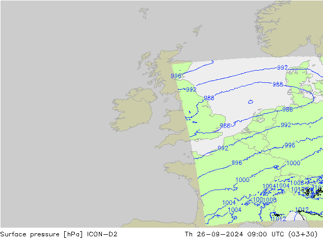 pression de l'air ICON-D2 jeu 26.09.2024 09 UTC