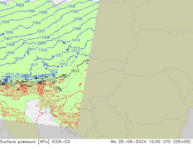 Surface pressure ICON-D2 We 25.09.2024 12 UTC