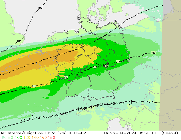 Jet stream/Height 300 hPa ICON-D2 Th 26.09.2024 06 UTC