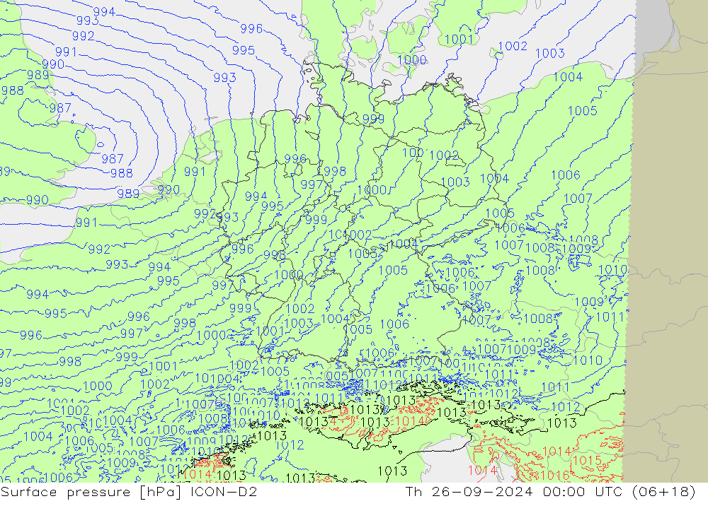 ciśnienie ICON-D2 czw. 26.09.2024 00 UTC