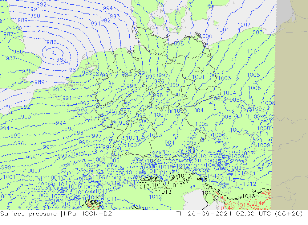 приземное давление ICON-D2 чт 26.09.2024 02 UTC