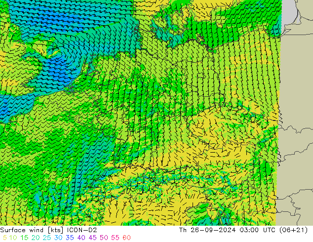 Surface wind ICON-D2 Th 26.09.2024 03 UTC