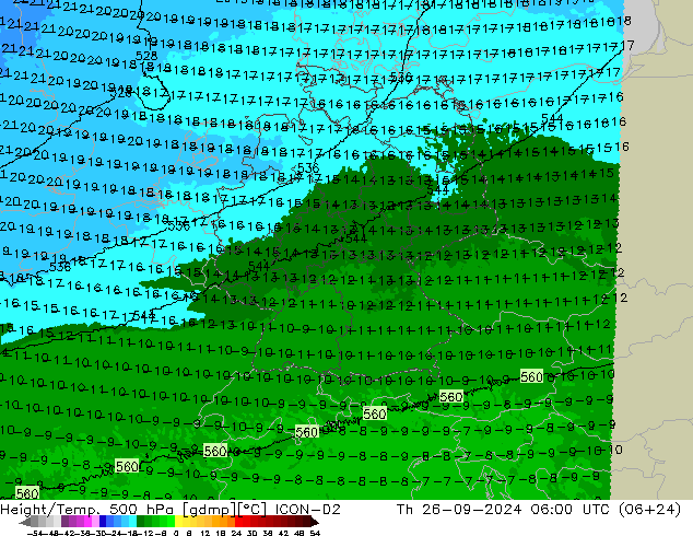 Height/Temp. 500 гПа ICON-D2 чт 26.09.2024 06 UTC