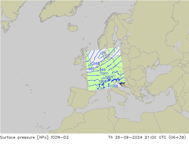 приземное давление ICON-D2 чт 26.09.2024 21 UTC