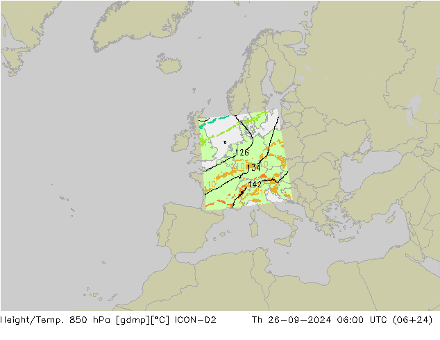 Height/Temp. 850 hPa ICON-D2 Th 26.09.2024 06 UTC